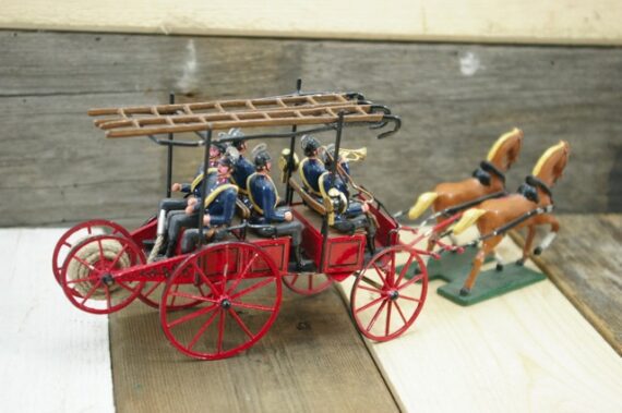 Wiespi Kovar 6 Firefighters with horse carriage 54mm Austria 1970 - Image 3