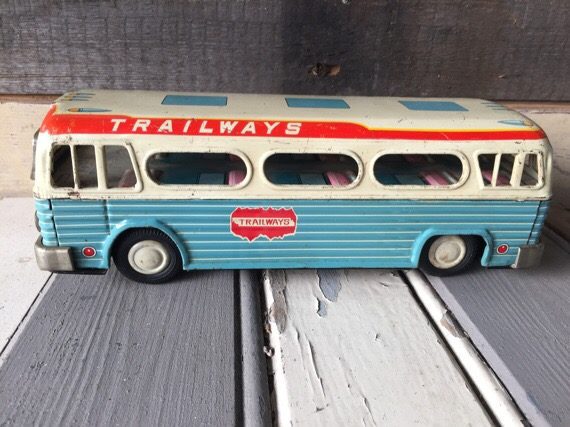 NOMURA T.N tin toy Railways medium bus 1960 Japan - Vintage