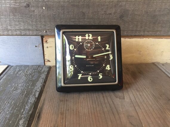 Westclox square black metal alarm clock 1950 Scotland - Image 6