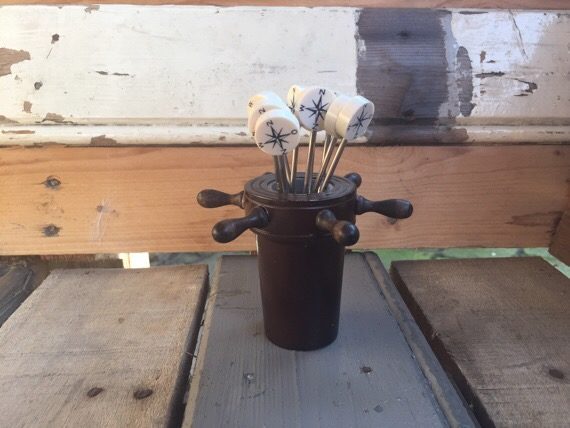 Nautical olive forks helm steering wheel 1970 - Image 2