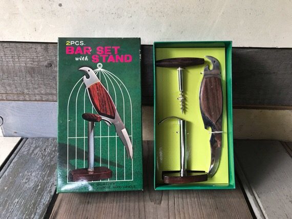 Bar set Parrot bird stand in box 1970 Japan - Image 3