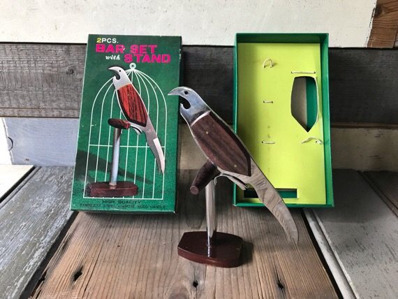 Bar set Parrot bird stand in box 1970 Japan - Image 4