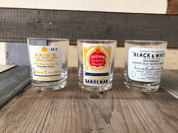 3 Whisky glasses Black White Haig's Sandeman 1980 France - Image 2