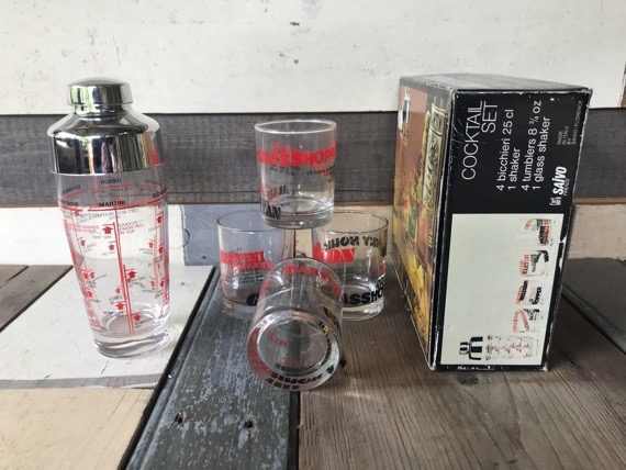 Saivo Cocktail shaker set 4 glasses boxed bar man tool 1970 Italy - Image 5