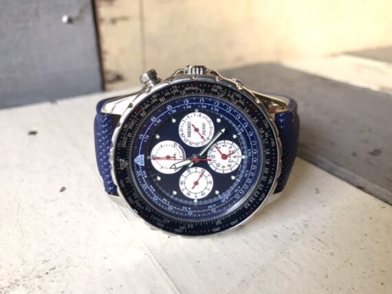 Seiko 7t34-6B00 Flightmaster SQ100 alarm chronograph blue steel 1990 Japan - Image 4