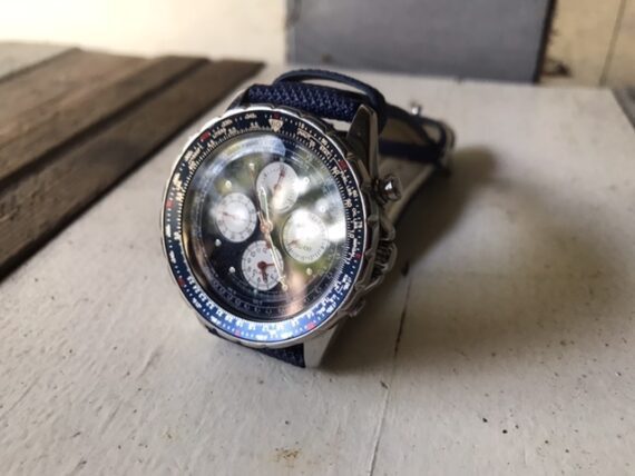 Seiko 7t34-6B00 Flightmaster SQ100 alarm chronograph blue steel 1990 Japan - Image 11