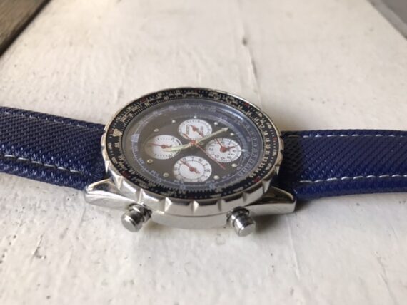 Seiko 7t34-6B00 Flightmaster SQ100 alarm chronograph blue steel 1990 Japan - Image 9