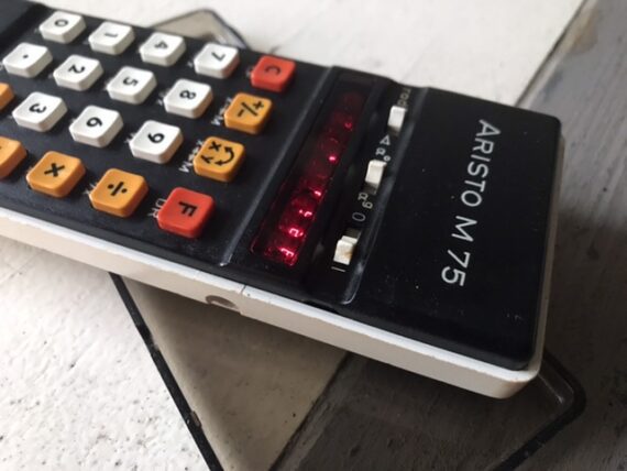 Aristo M75 red LED calculator box papers 1970 Germany - Image 3