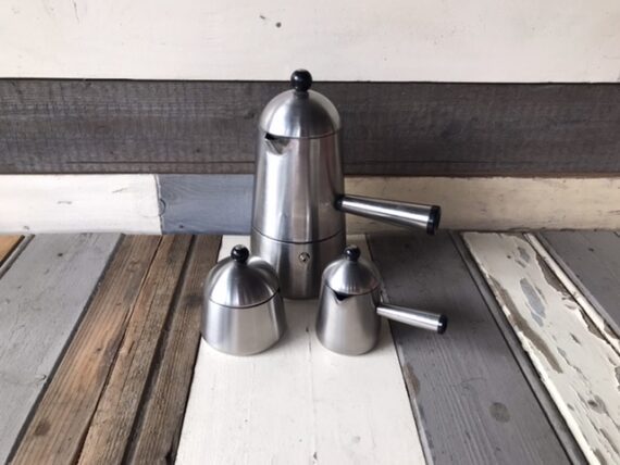 Lavazza Carmencita set moka pot stainless steel 4 cup Italy 1990