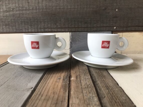 2x Illy ceramic espresso cup saucer set 1990 Italy