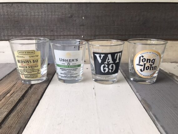 4 Whisky glasses Long John Usher Hudson Vat 69 stackable Set 1980 - Image 2