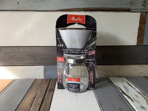 Melitta 1x4 filter holder with glass coffee pot in box 1980 Germany