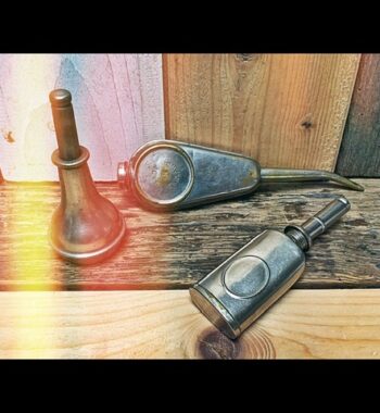 ornate miniature pocket oil cans 3x metal tool 1940