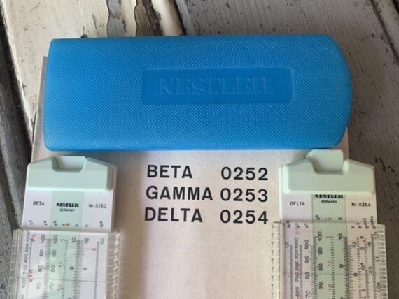2x Nestler Beta 0252 Delta 0254 slide rule manual container 1967 Germany