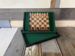 Travel chess set wood peg-in board leatherette case 1960 France - Image 8