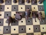 Travel chess set wood peg-in board leatherette case 1960 France - Image 3