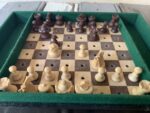 Travel chess set wood peg-in board leatherette case 1960 France - Image 4