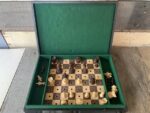 Travel chess set wood peg-in board leatherette case 1960 France - Image 2