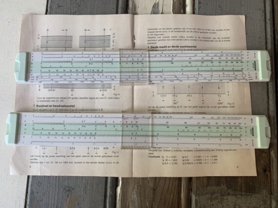 2x Nestler Beta 0252 Delta 0254 slide rule manual container 1967 Germany