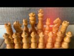 Chess set tournament size wood in box 1960 Belgium