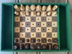 Travel chess set wood peg-in board leatherette case 1960 France
