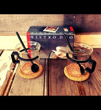 Boxed set of 2 Bodum Bistro black handle glasses Picard 2000 Denmark