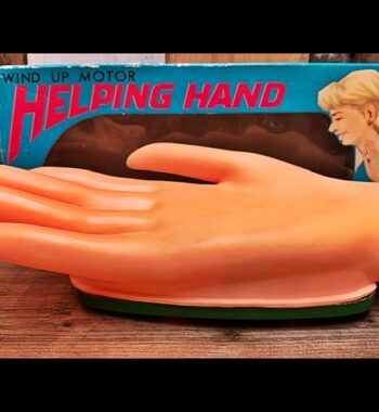 Helping hand tin rubber windup toy in box Yone 1960 Japan