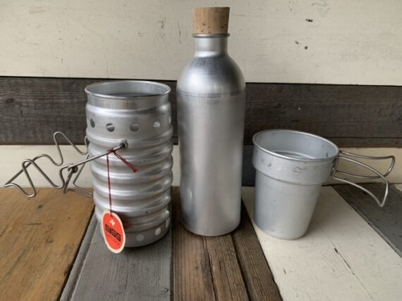 Borde Flask cooker Swiss Army aluminum set SIGG unused 1980 Switzerland