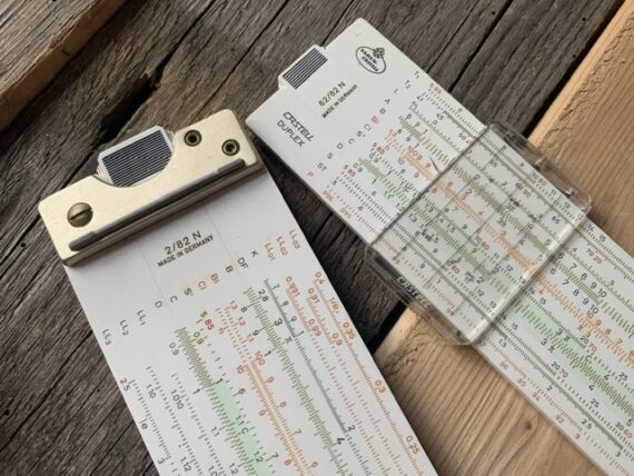 Faber Castell 2x Duplex 2/82N and 62/82N slide rule in case 1970 Germany