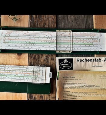 Faber Castell 2x Duplex 2/82N and 62/82N slide rule in case 1970 Germany