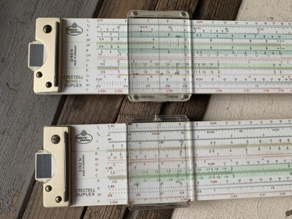 Faber Castell 2x Duplex 2/83N and 2/82N slide rule in case 1970 Germany