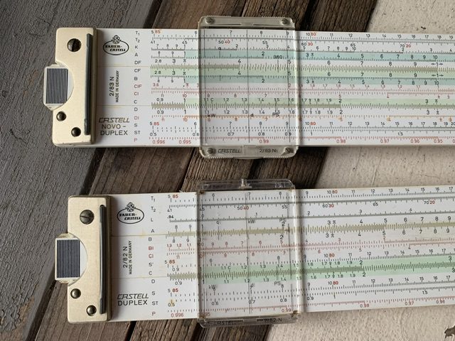 Faber Castell 2x Duplex 2/83N and 2/82N slide rule in case 1970 Germany