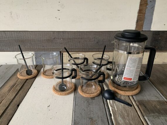 Set of 7 Bodum Bistro black handle glasses French press Picard 2000 Denmark