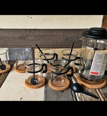 Set of 7 Bodum Bistro black handle glasses French press Picard 2000 Denmark