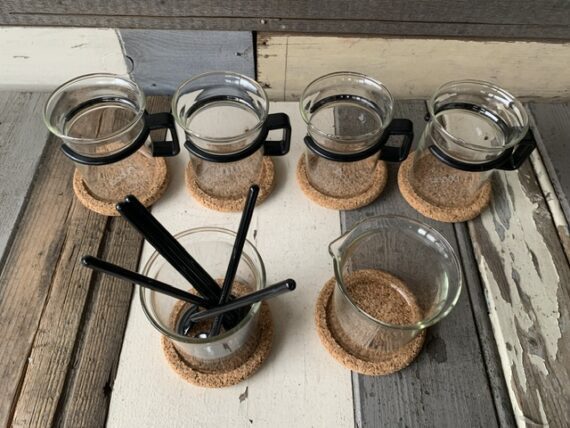 Set of 7 Bodum Bistro black handle glasses French press Picard 2000 Denmark