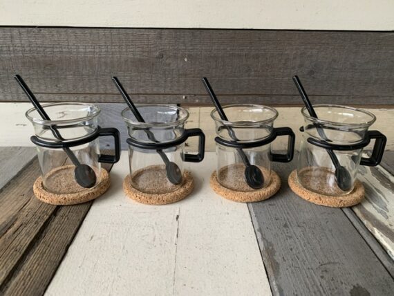 Set of 7 Bodum Bistro black handle glasses French press Picard 2000 Denmark - Image 8