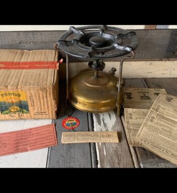 Primus 54 brass camping Stove full set cardboard box 1949 Sweden