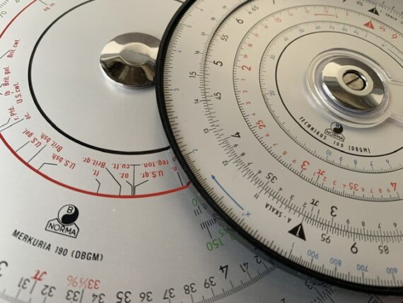 2x Norma Mercuria 190 + 100 Technikus circular slide rules case 1970 Germany
