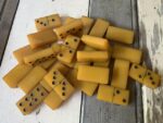 Double 6 Domino set butterscotch bakelite handmade in box 1960 Holland