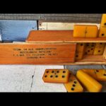 Double 6 Domino set butterscotch bakelite handmade in box 1960 Holland