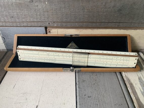 Nestler 23R Einstein slide rule in wood display case 1930 Germany