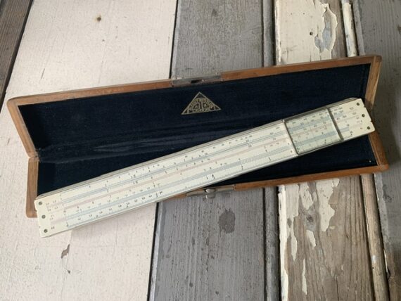 Nestler 23R Einstein slide rule in wood display case 1930 Germany - Image 6