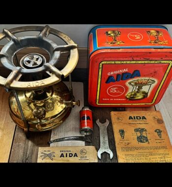 Aida 100 brass camping Stove complete in box 1978 Germany