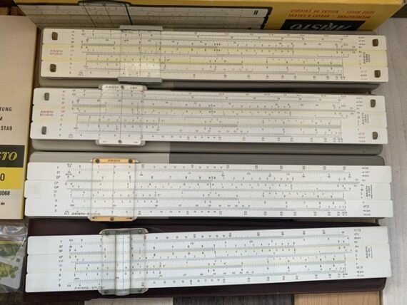4x Aristo 0968 slide rule versions with acces 1950-1970 Germany