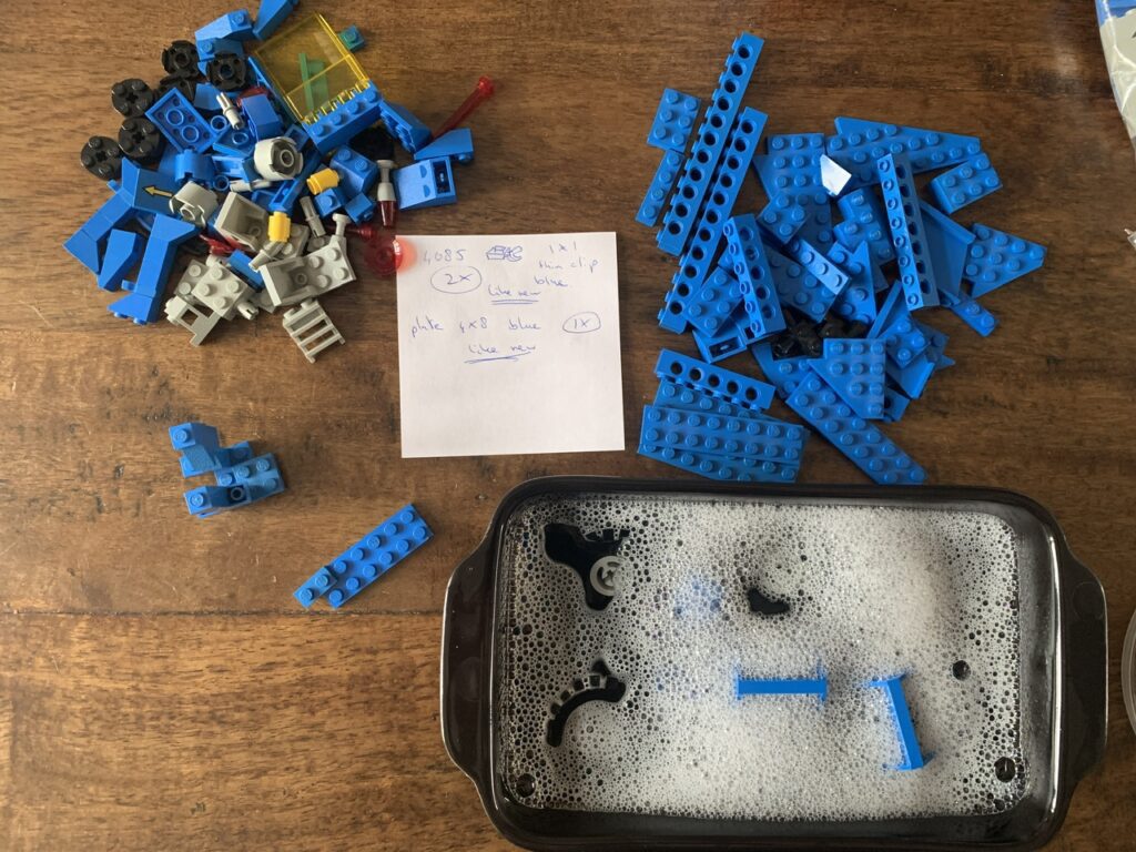 Preparing, cleaning, matching and sorting lego classic space sets