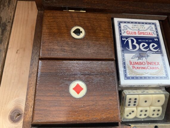 Vintage Poker set wood box chips dice cards 1930 Holland - Image 6