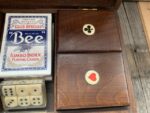 Vintage Poker set wood box chips dice cards 1930 Holland