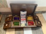 Vintage Poker set wood box chips dice cards 1930 Holland