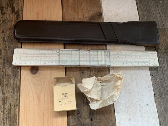 Nestler magnifier Lupenläufer 0210 Darmstadt slide rules in case 1950 Germany