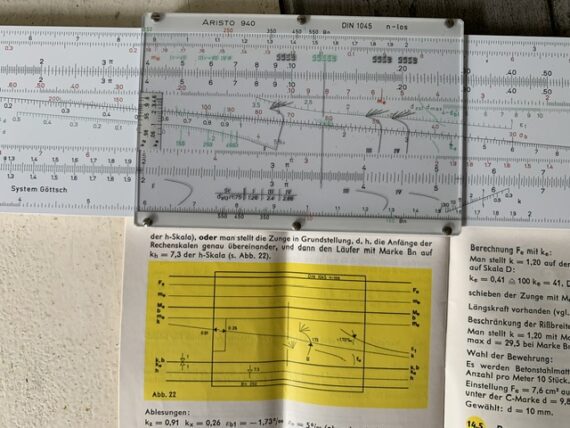 Aristo stahlbeton 940 Göttsch concrete slide rule full set 1970 Germany